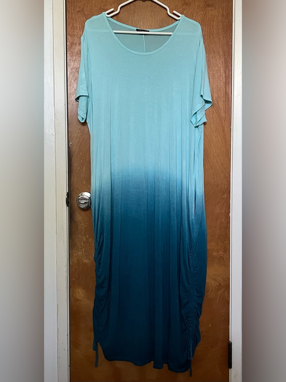 Lane Bryant 22/24 dip-dye light and teal green maxi dress bottom side ties EUC